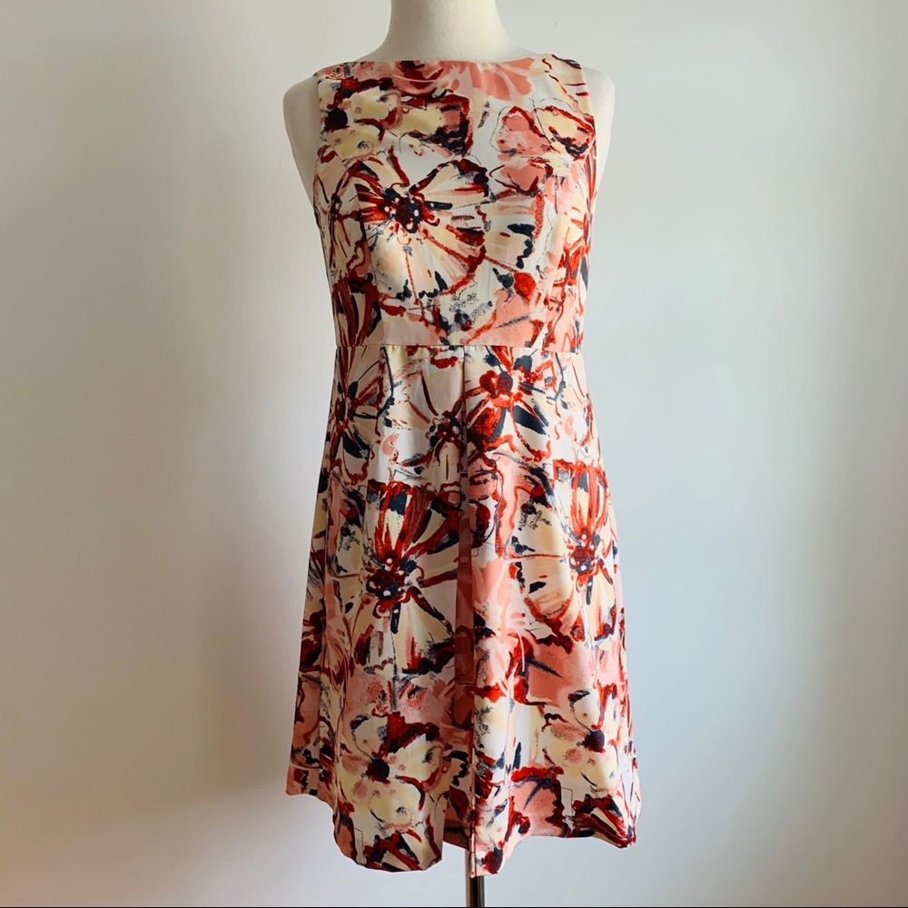 LOFT Sleeveless Floral Red  Dress Petite 0 NWOT